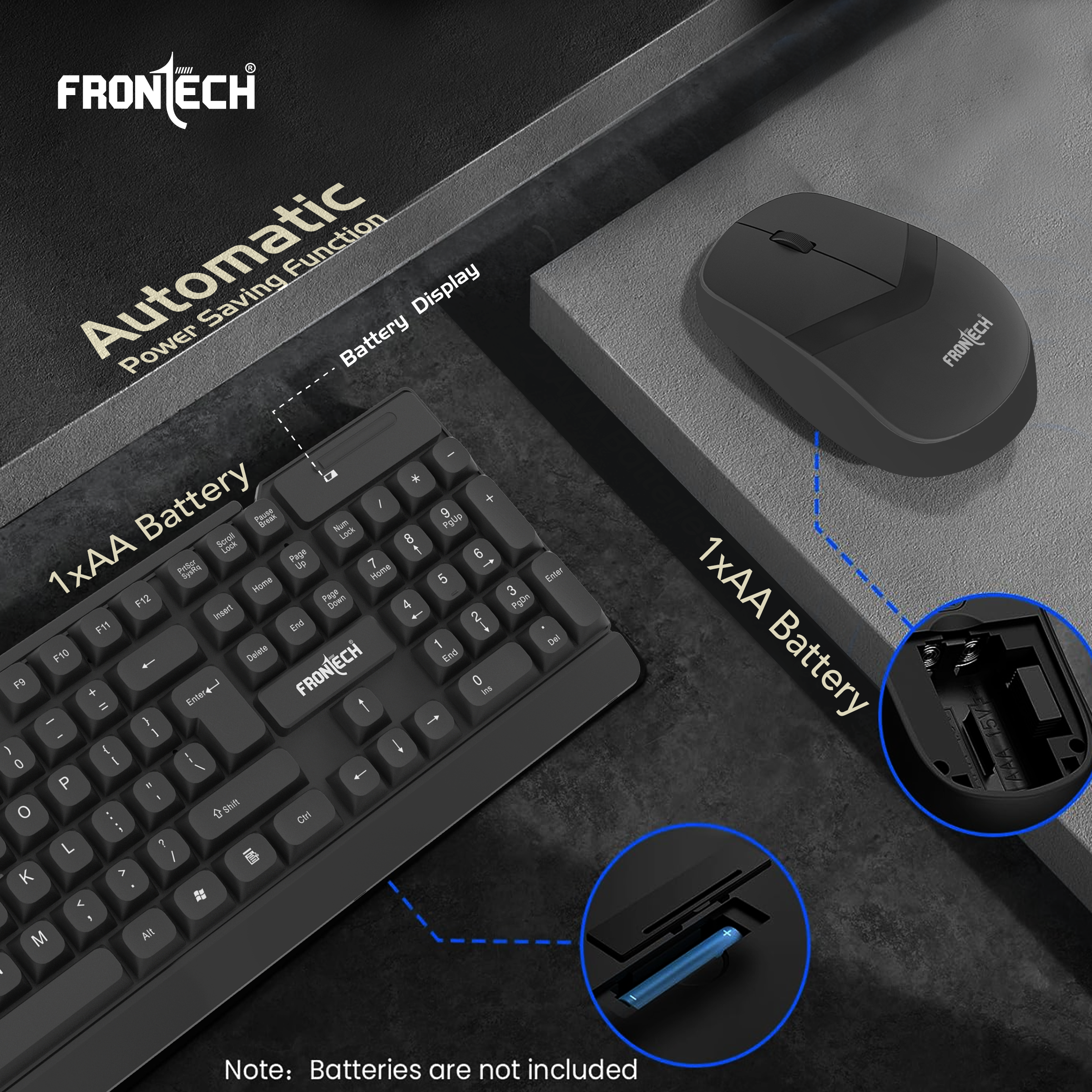 Frontech Wireless Keyboard & Mouse Combo | 2.4GHz Connectivity | 1600 DPI Mouse | 104 Keys | Power Saving | Adjustable Height | USB Nano Receiver (KB-0027P) Frontech Wireless Keyboard & Mouse Combo | 2.4GHz Connectivity | 1600 DPI Mouse | 104 Keys | Power Saving | Adjustable Height | USB Nano Receiver (KB-0027P)